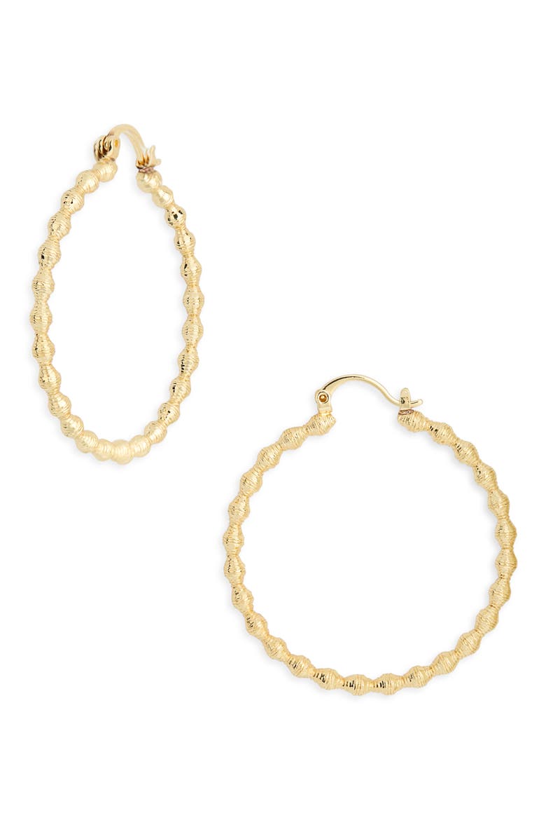 Demi Fine Bead Textured Hoop Earrings, Main, color, GOLD
