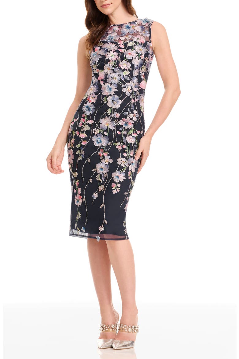 Claudette Embroidered Floral Cocktail Dress, Main, color, NAVY MULTI