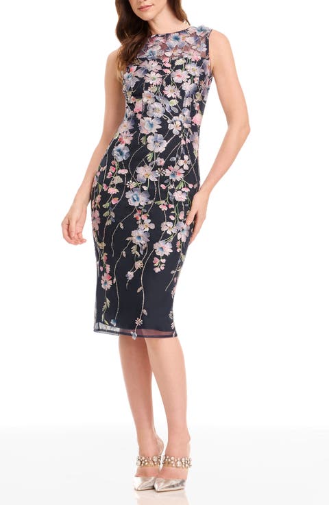 Claudette Embroidered Floral Cocktail Dress