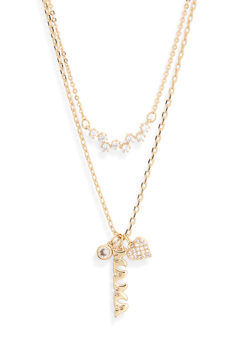 Set of 2 Mama Cluster Charm Necklaces, Alternate, color, CLEAR- GOLD