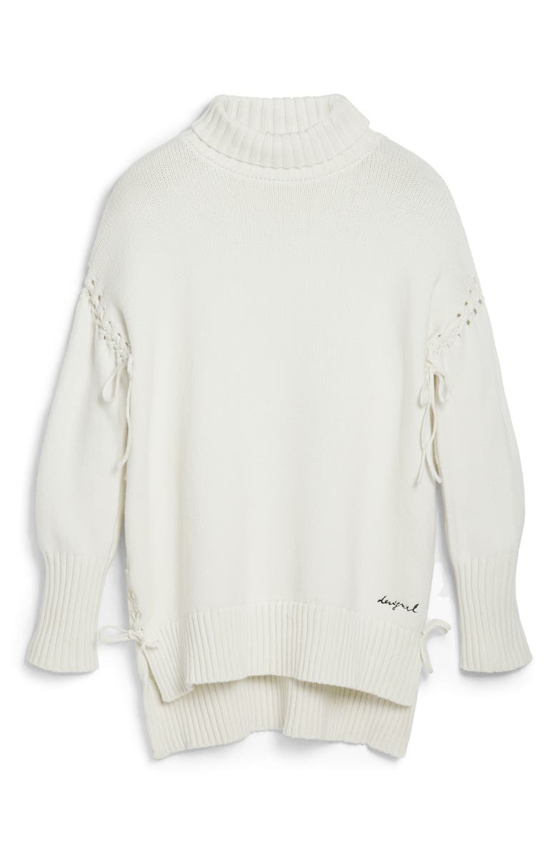 Desigual Laced Sleeve Turtleneck Sweater, Alternate, color, Beige