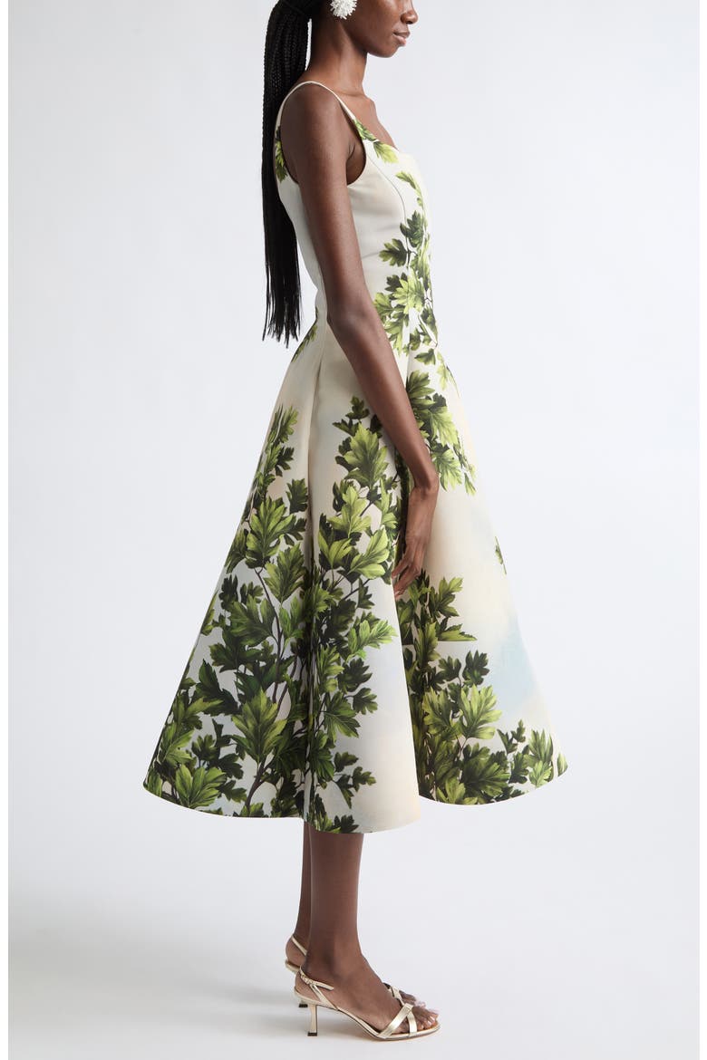 Maple Leaves Faille Fit & Flare Midi Dress, Alternate, color, GREEN MULTI