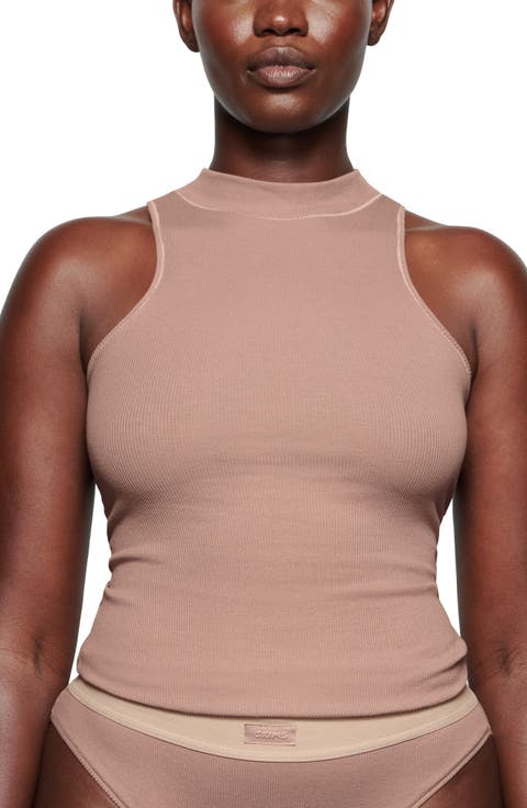 Cotton Rib Mock Neck Tank