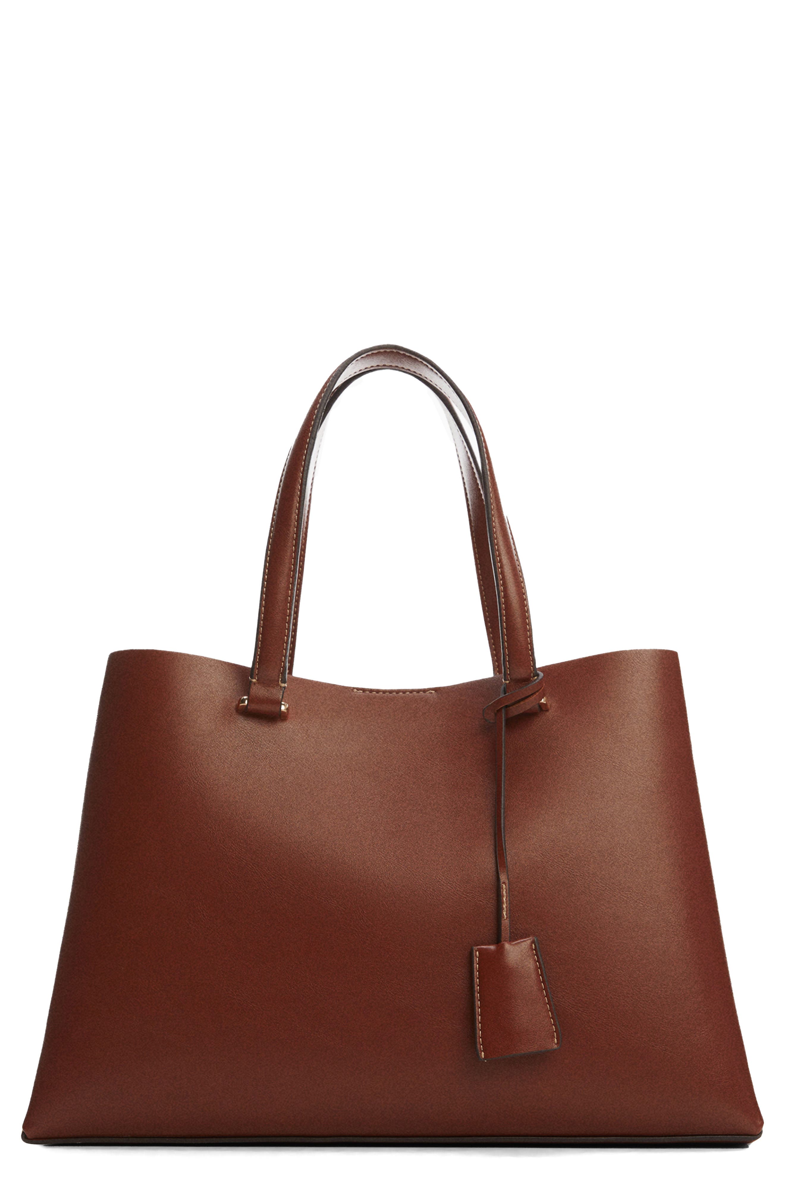 MANGO Double Compartment Faux Leather Shopper Bag, Main, color, 