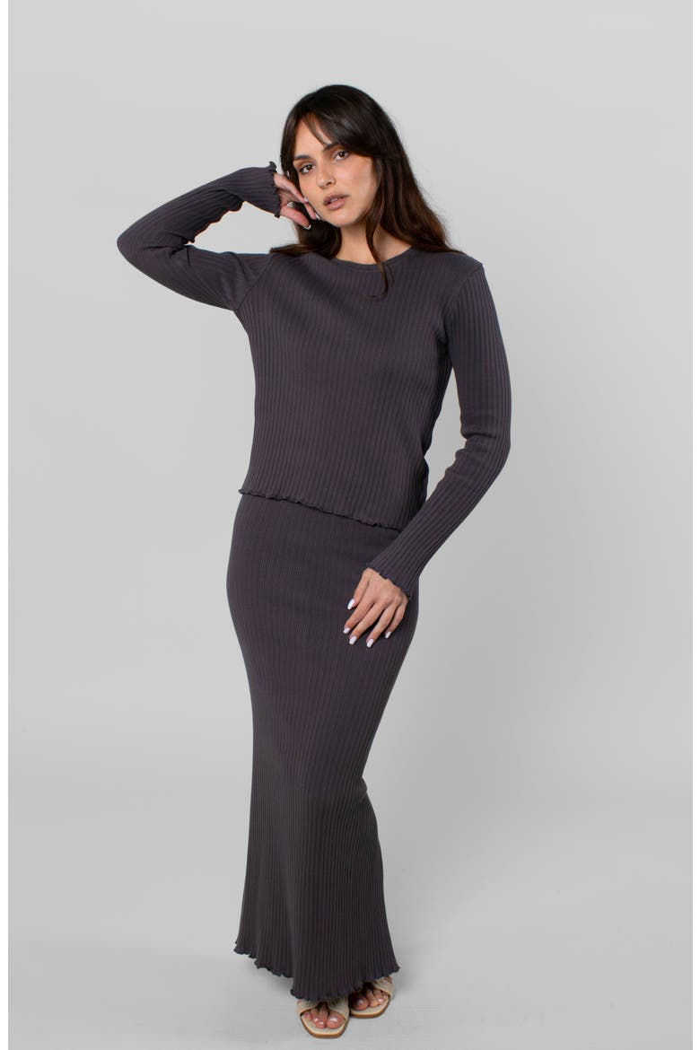 Cotton Rib Long Sleeve, Alternate, color, Charcoal