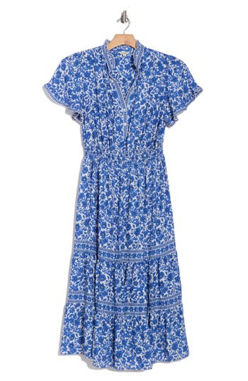 Max Studio Flutter Sleeve Tiered Maxi Dress