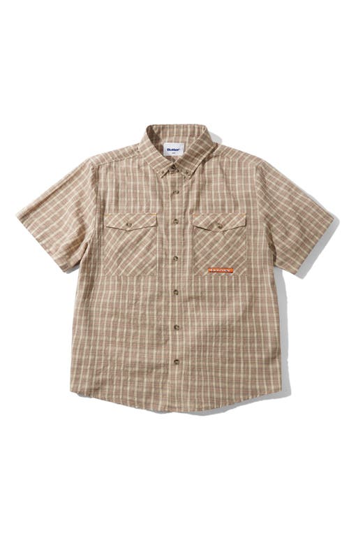 Butter Goods Witness Plaid Short Sleeve Button-Down Shirt in Taupe 