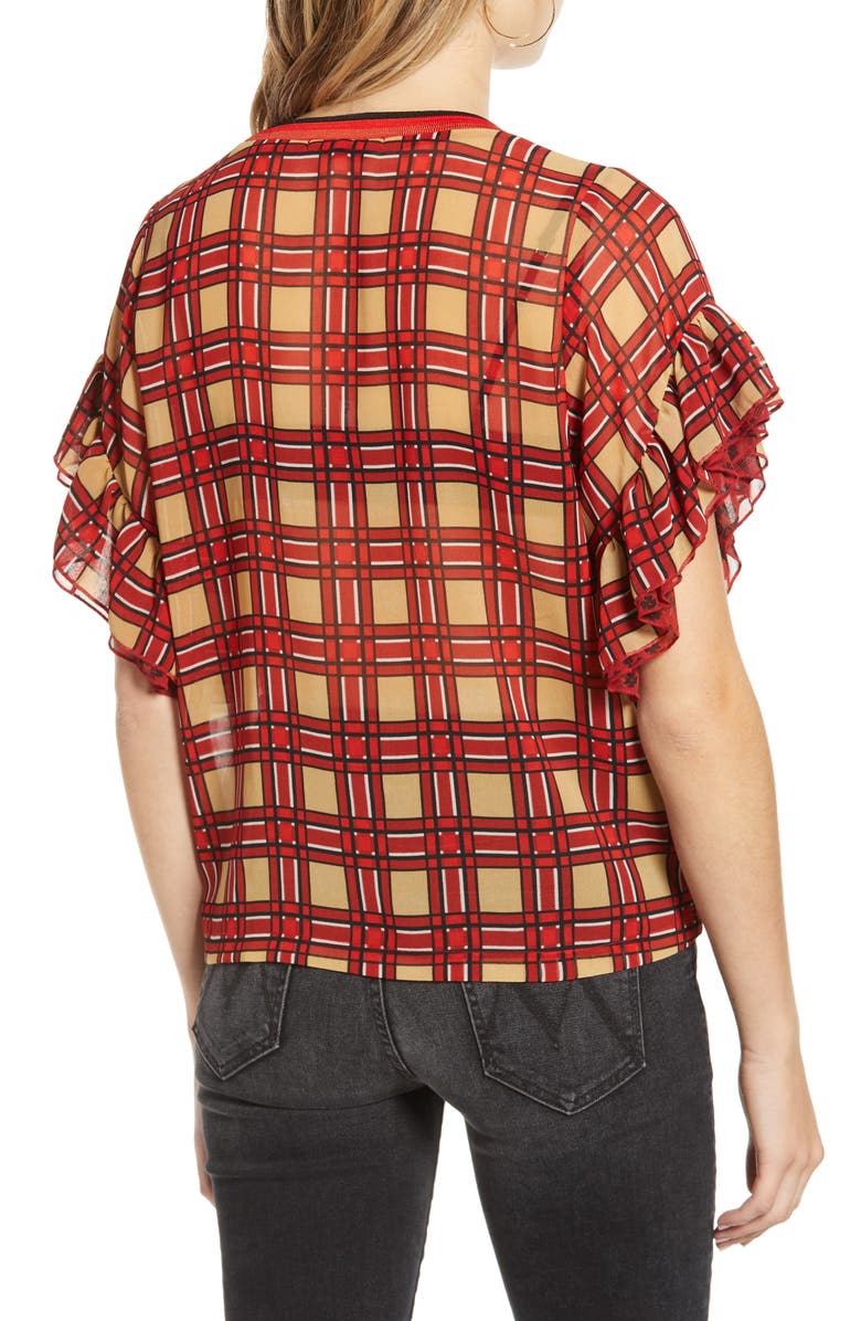 Scotch & Soda Mix Print Ruffle Sleeve Top, Alternate, color, 