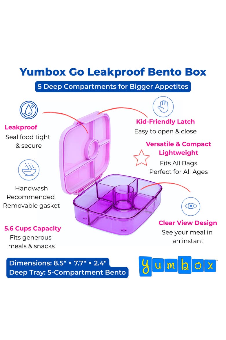 Go Leakproof Bento Lunch Box 5-Compartment Deep Tray, Alternate, color, Kyoto Purple