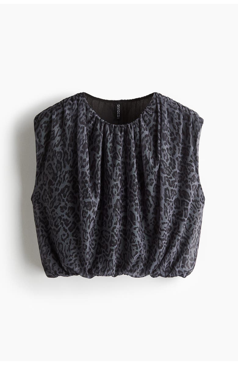 H&M Draped Mesh Top, Main, color, Black/Leopard Print