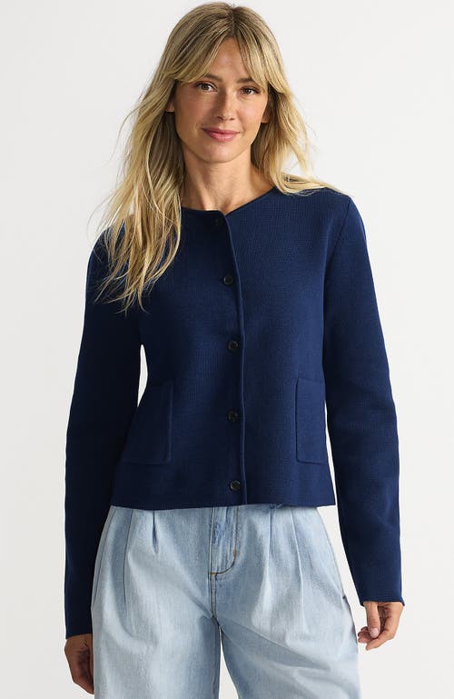 Lands' End Fine Gauge Cotton Milano Blazer Sweater In Blue