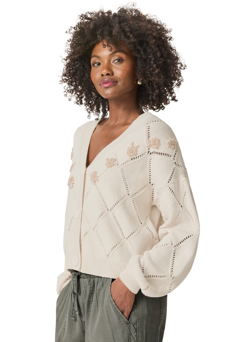Primrose Embroidered Pointelle Stitch Cardigan, Alternate, color, MOONSTONE