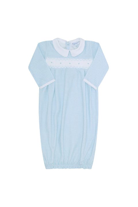 Blue Gingham Smocked Gown - Baby
