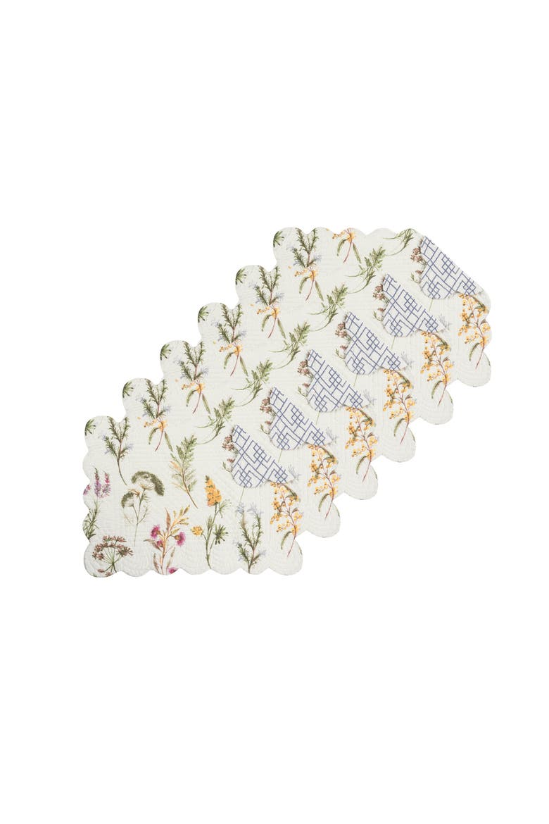 Genevieve Cotton Quilted Rectangular Reversible Placemats Set of 6, 13" x 19", Alternate, color, Green