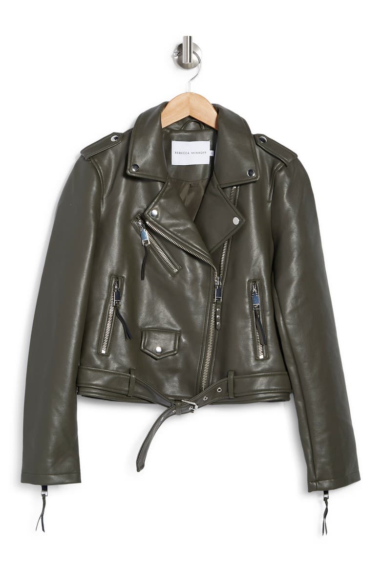 Faux Leather Moto Jacket, Alternate, color, OLIVE
