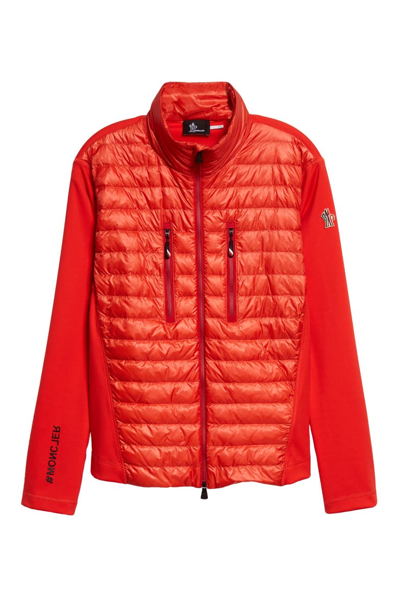 Quilted Down & Jersey Cardigan, Alternate, color, RED