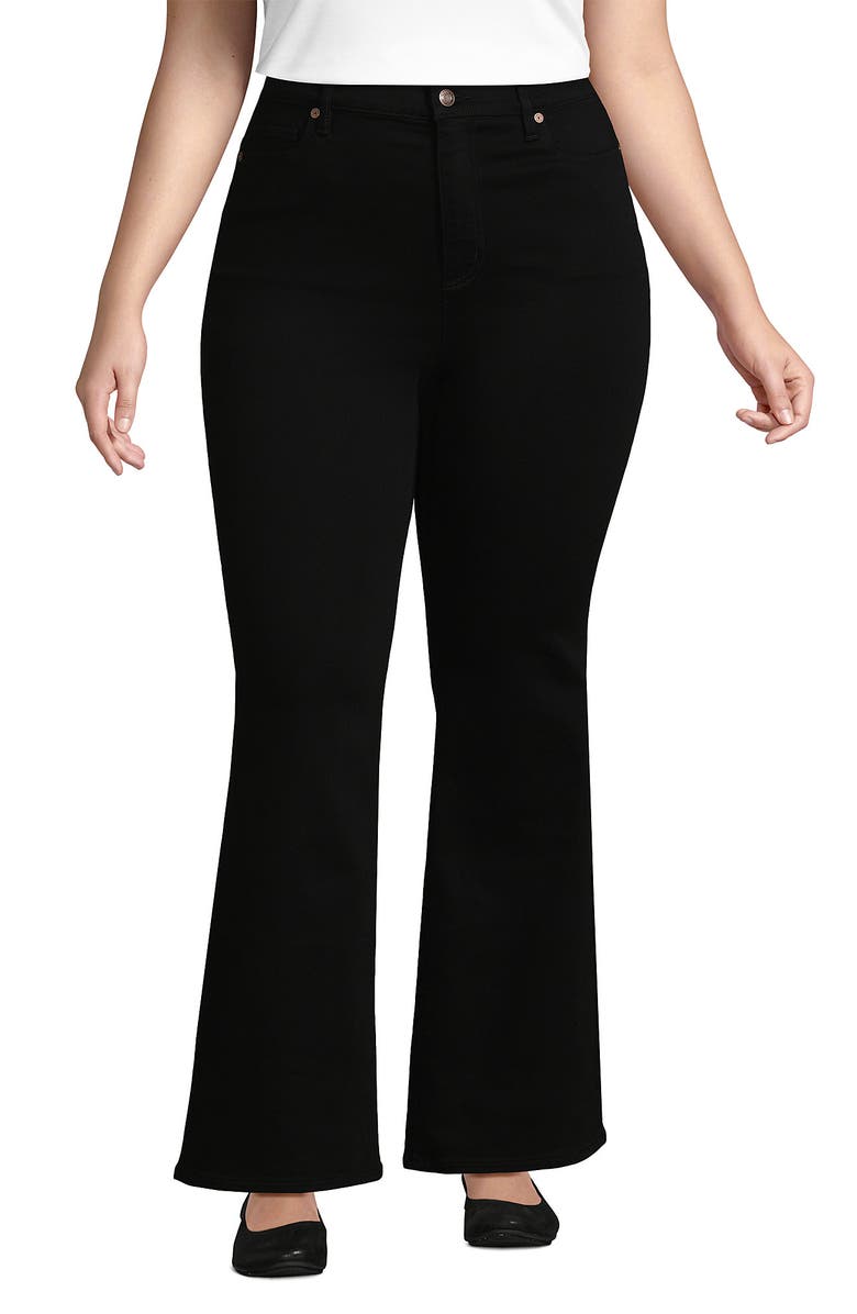 Lands' End Plus Size High Rise Denim Skinny Flare Jeans, Main, color, Black