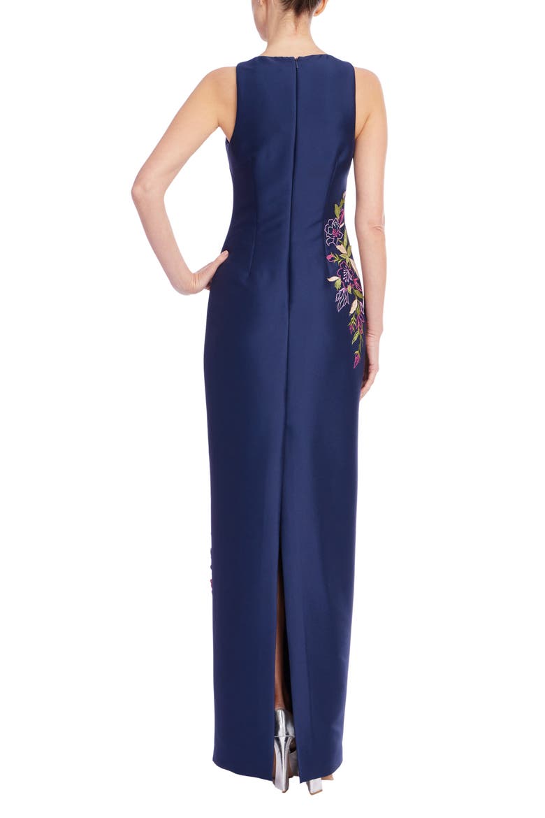 Floral Embroidered Column Gown, Alternate, color, NAVY