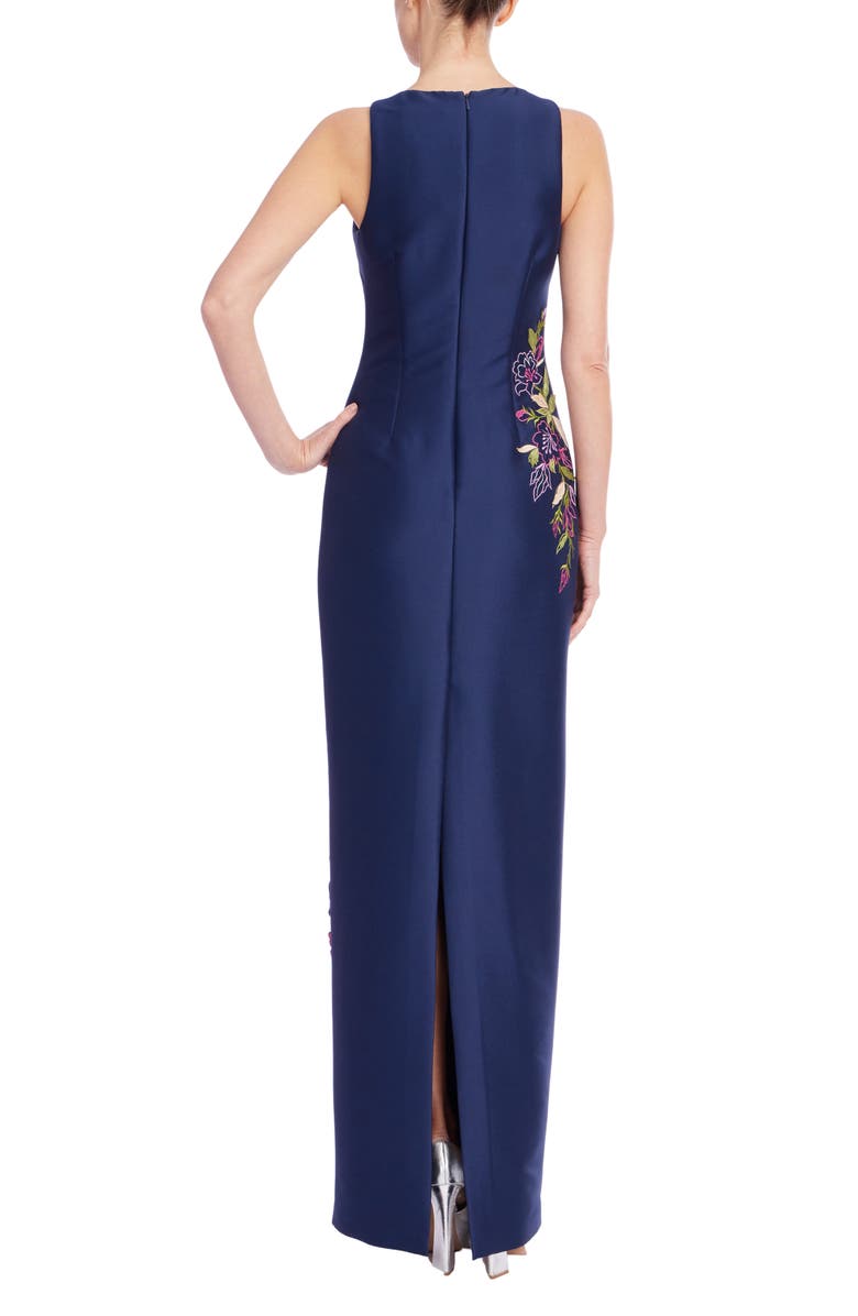 Badgley Mischka Collection Floral Embroidered Column Gown, Alternate, color,