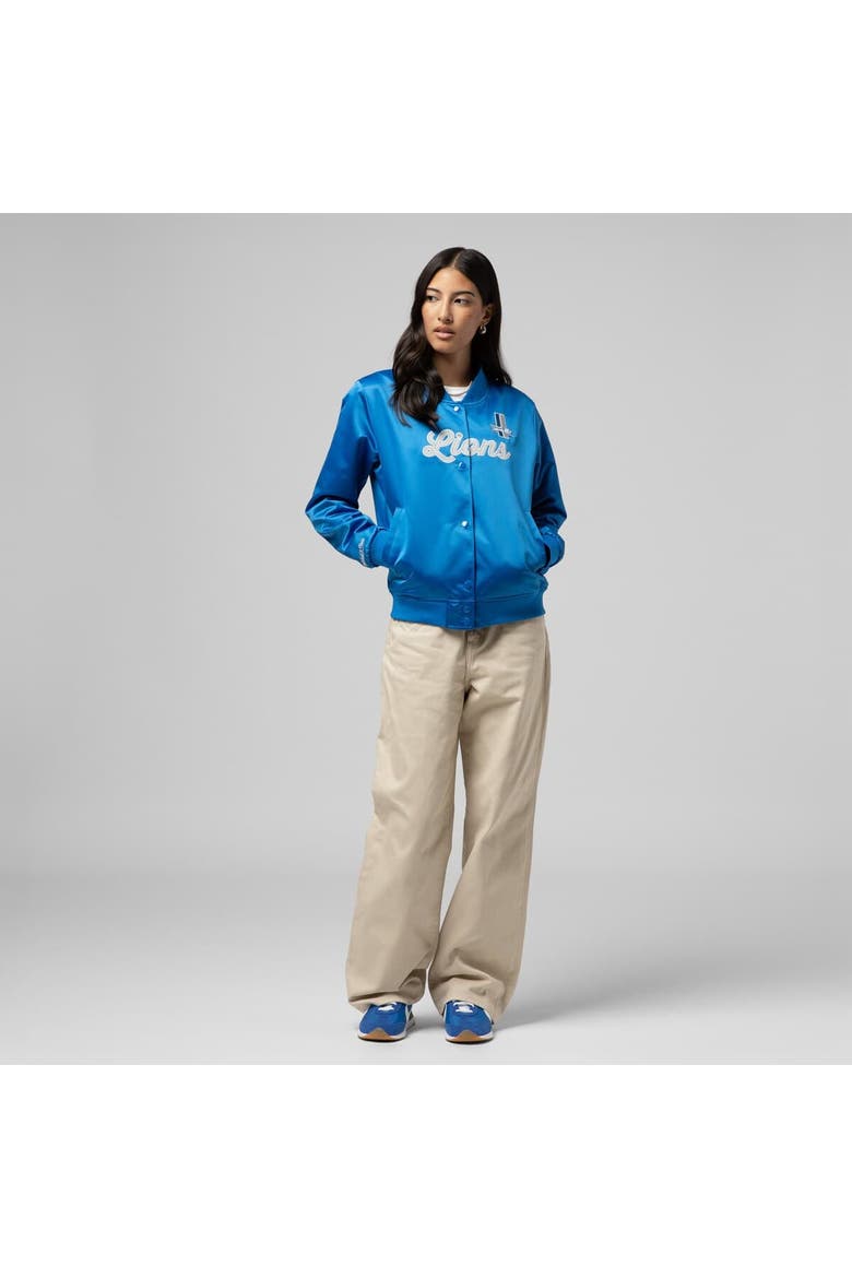 Women's Mitchell & Ness  Blue Detroit Lions Full-Snap Satin Jacket, Alternate, color, Blue