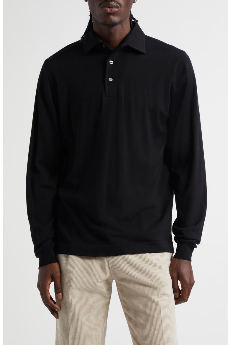Extrafine Virgin Merino Wool Polo Sweater, Main, color, BLACK