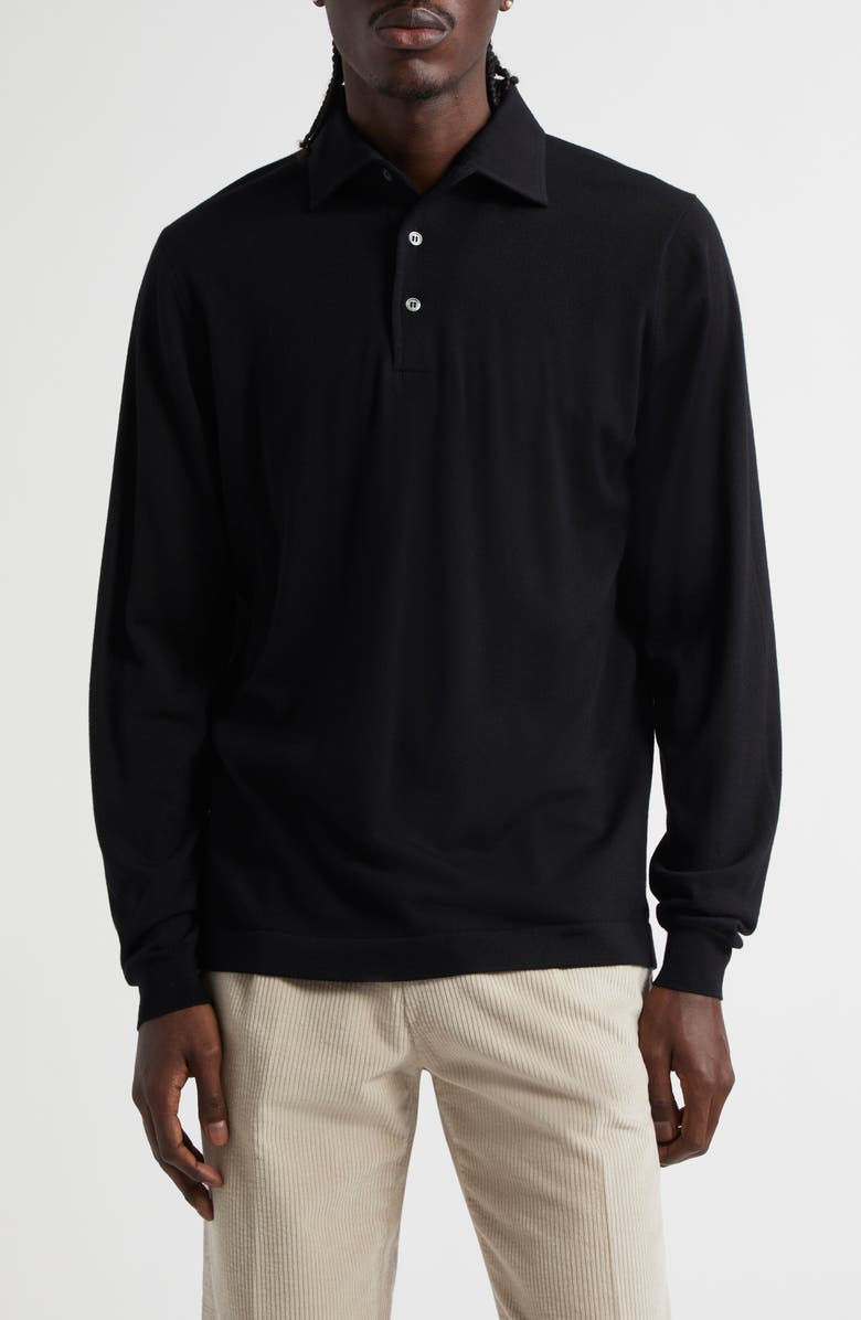 Thom Sweeney Extrafine Virgin Merino Wool Polo Sweater, Main, color, Black