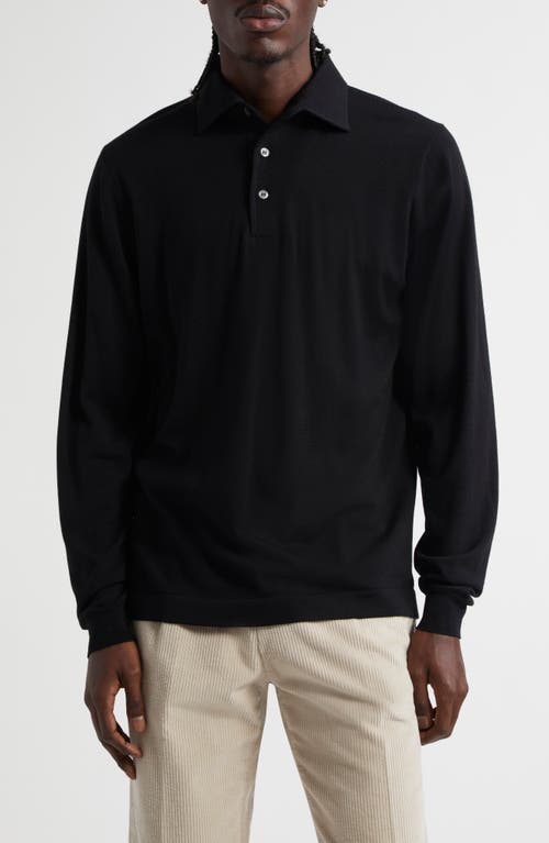 Thom Sweeney Extrafine Virgin Merino Wool Polo Sweater in Black  product