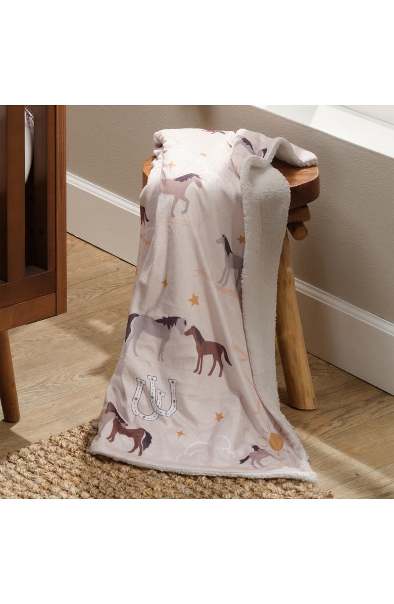 Lambs & Ivy Country Western Cowboy/Cowgirl Soft Warm Fleece Baby Blanket, Alternate, color, Beige