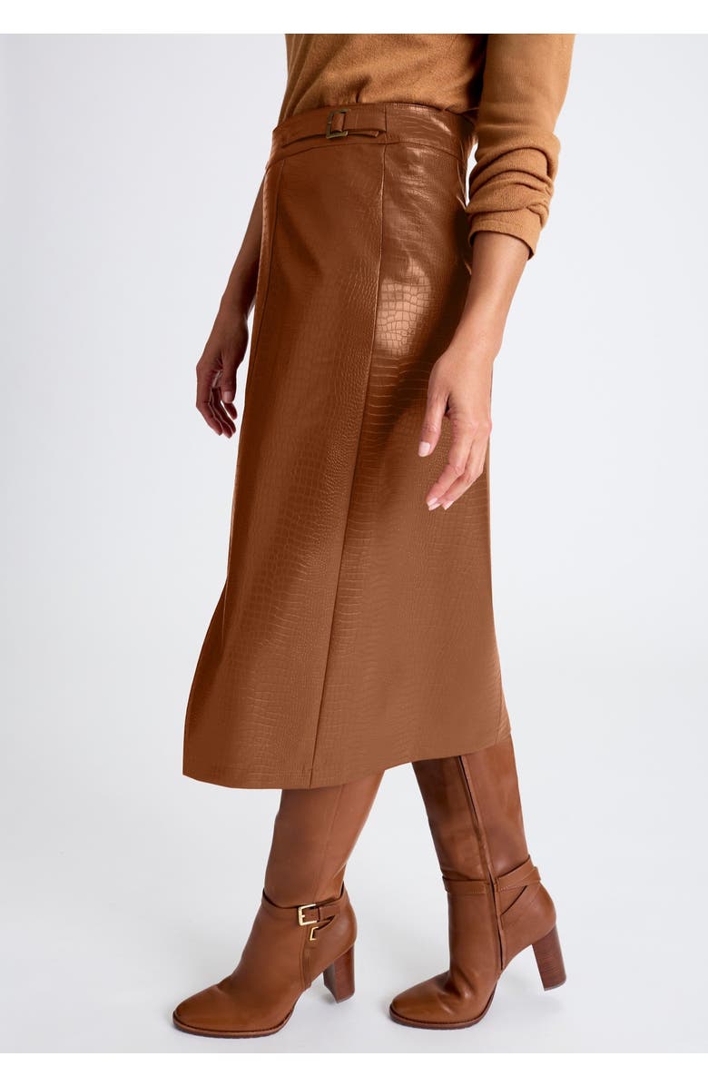 Jessica London Faux Leather Croc Wrap Skirt, Alternate, color, Cognac