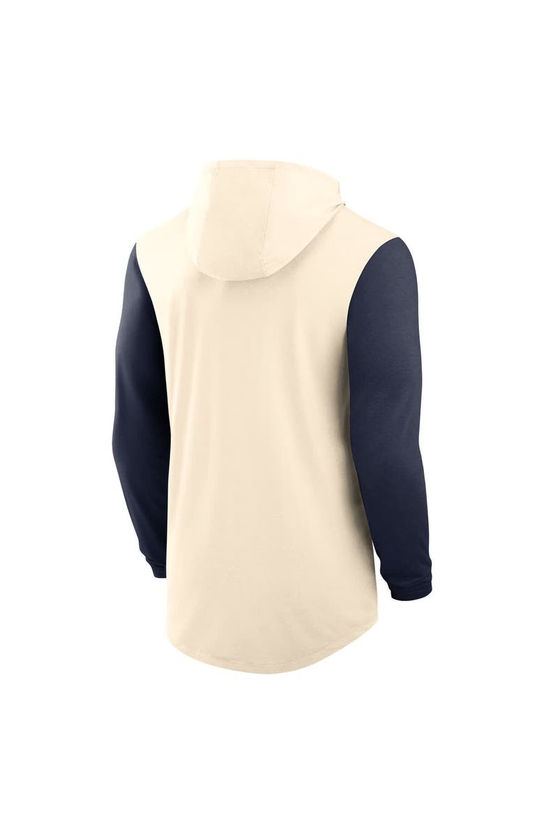 Nike Men's Nike Natural/Navy West Virginia Mountaineers Legacy Color-Block Tri-Blend Performance Long Sleeve Hoodie T-Shirt, Alternate, color, Natural