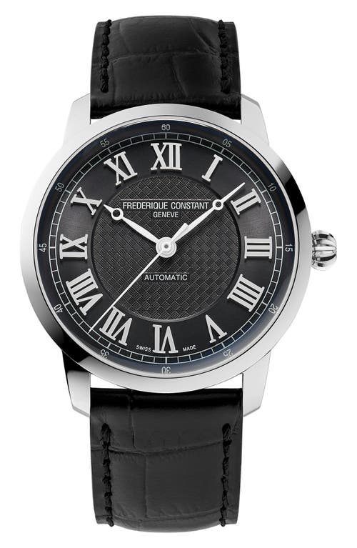 FREDERIQUE CONSTANT Classics Automatic Leather Strap Watch, 38.5mm in Black at Nordstrom
