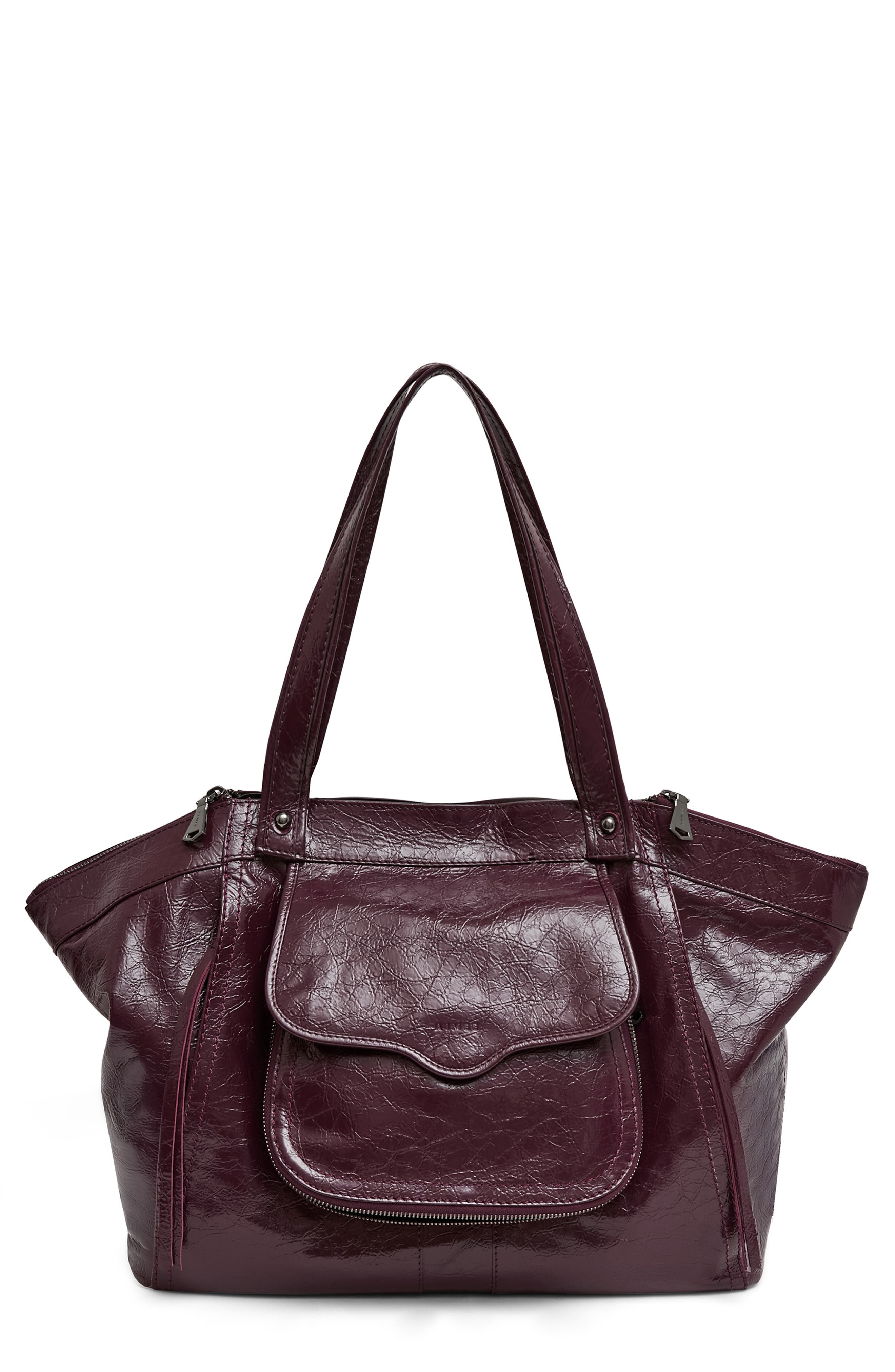 Downtown Leather Tote, Main, color, WINE CRINKLE
