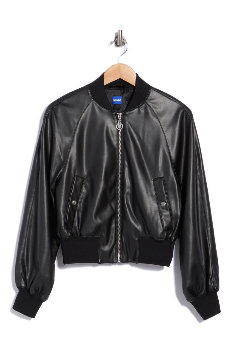 Faux Leather Bomber Jacket, Main, color, BLACK
