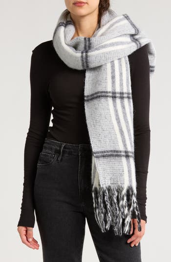 Allsaints Oversize Brushed Check Scarf In Ecru 254