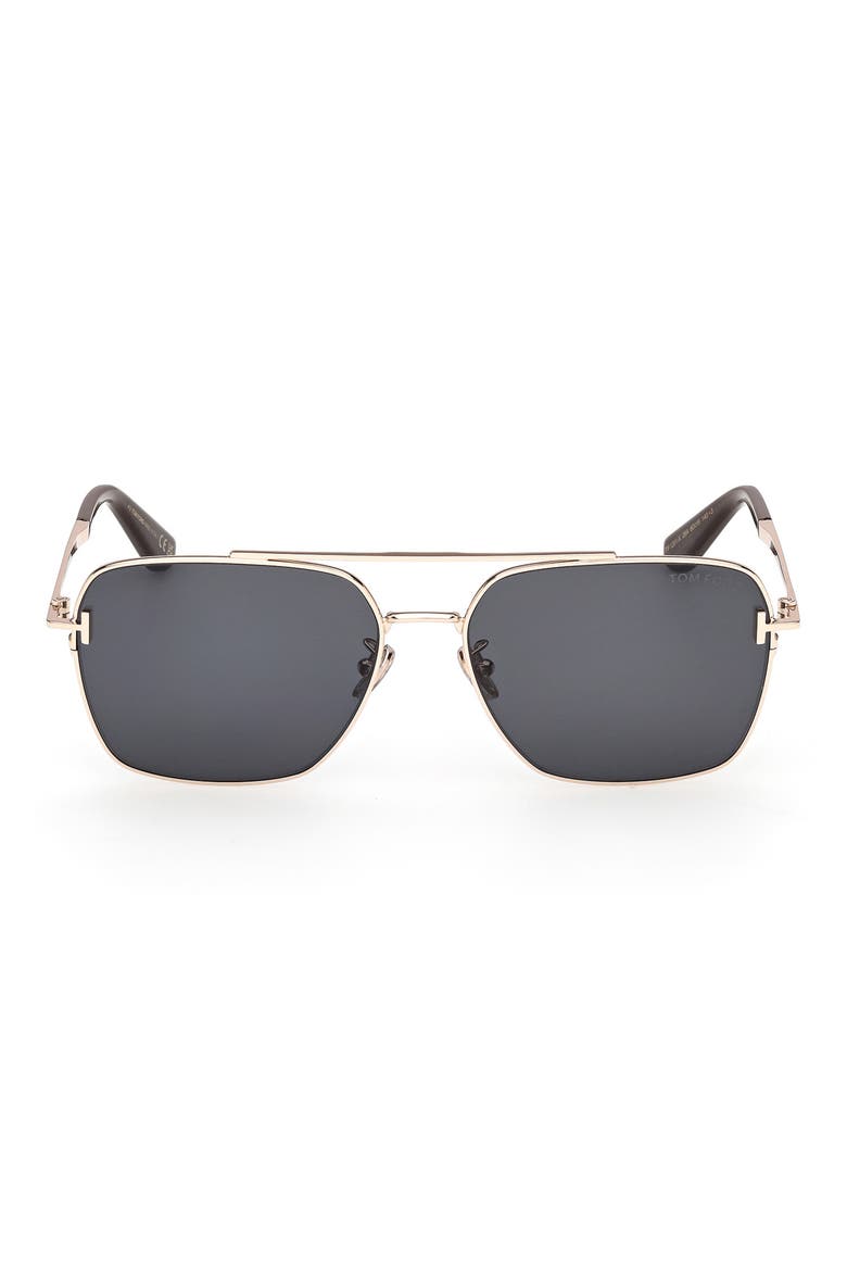 60mm Navigator Sunglasses, Main, color, SHINY ROSE GOLD / SMOKE LENS