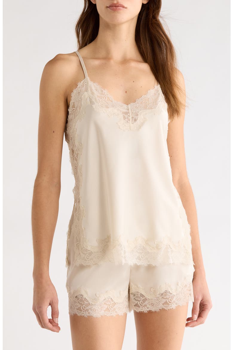 Lace Trim Satin Short Pajamas, Main, color, BEIGE BEACH