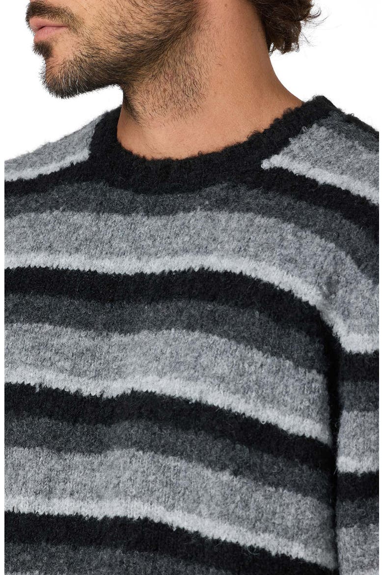 Fuzzy Stripe Crewneck Sweater, Alternate, color, BLACK