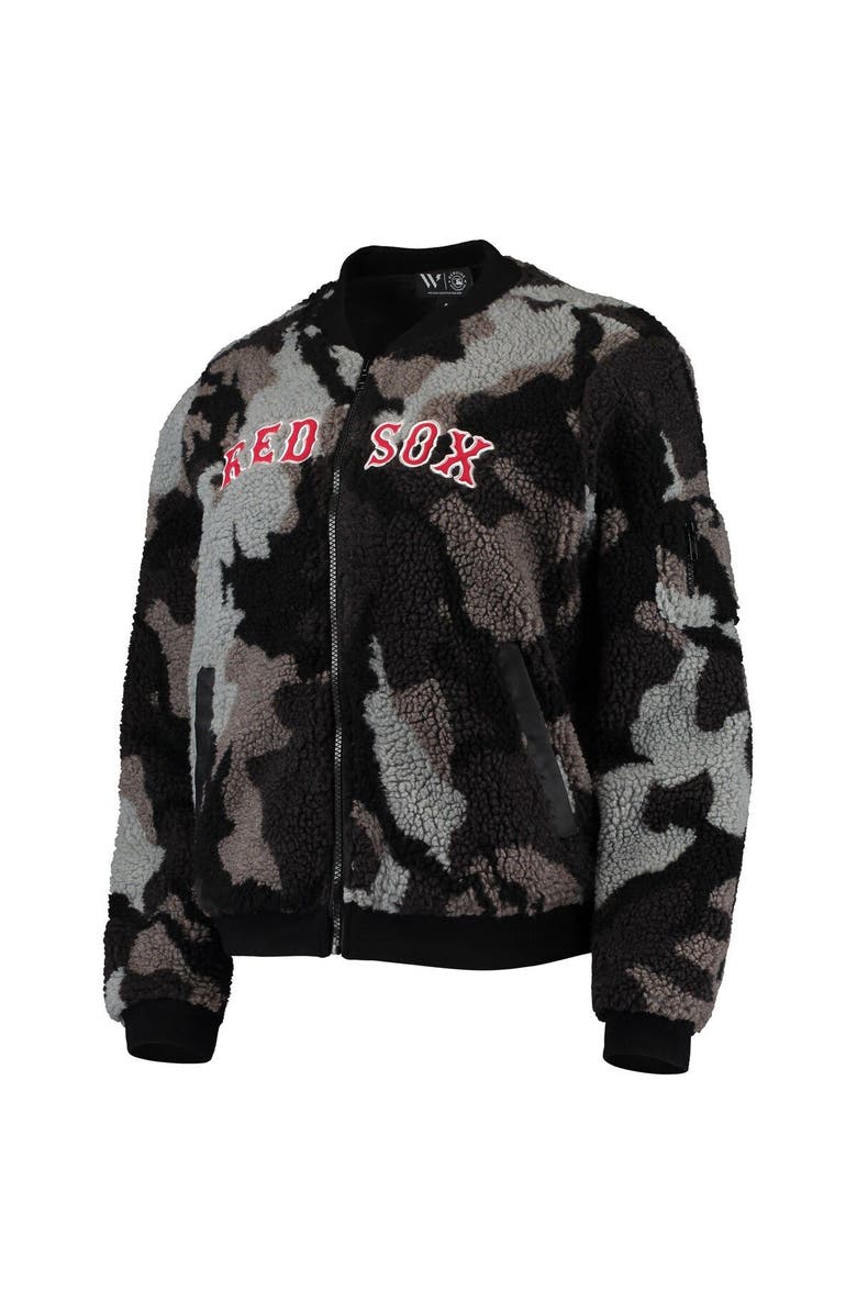 THE WILD COLLECTIVE Women's The Wild Collective Black Boston Red Sox Camo Sherpa Full-Zip Bomber Jacket, Alternate, color, Black