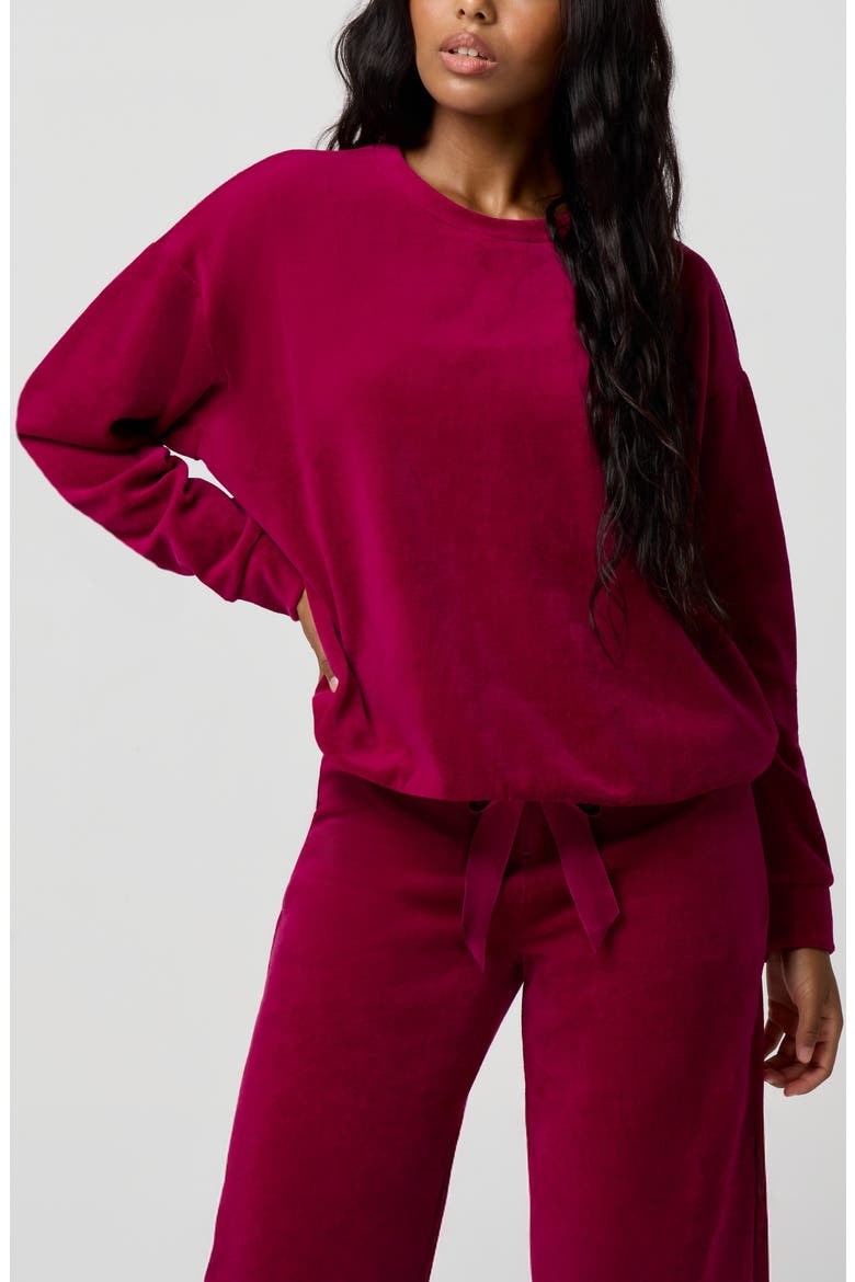 Crewneck Velour Sweatshirt, Main, color, BING CHERRY