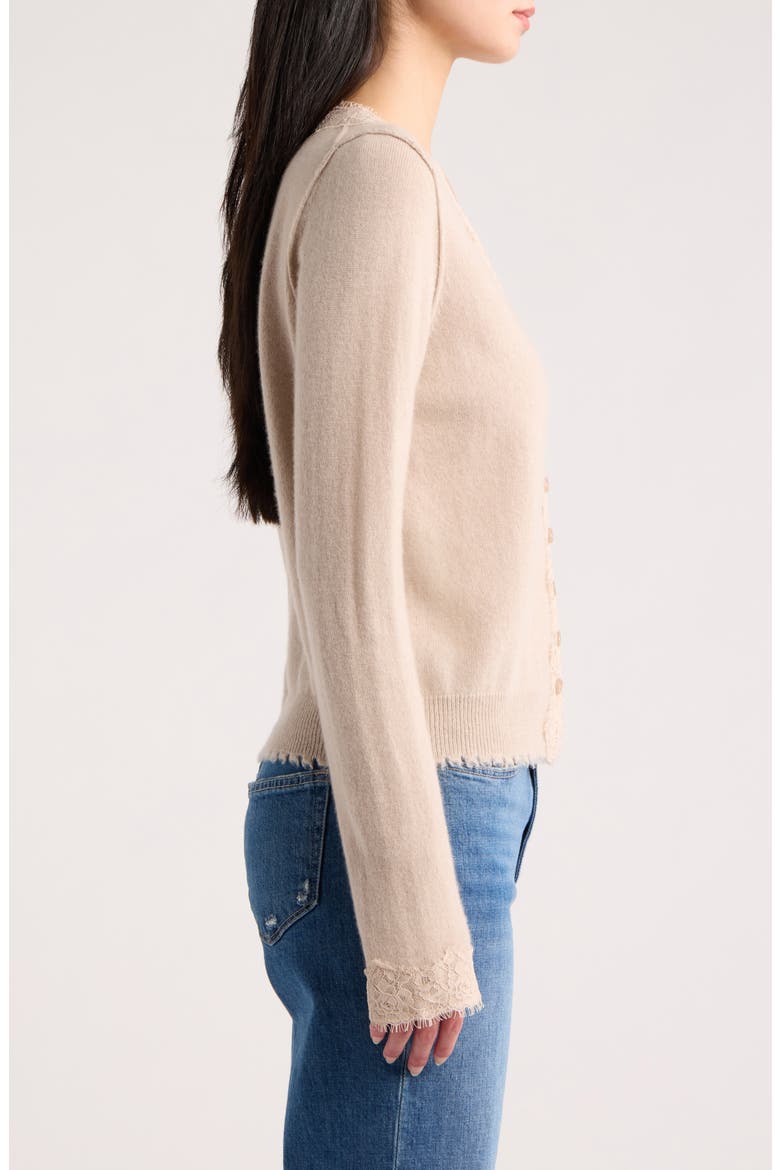 Ruby Lace Trim Cashmere Cardigan, Alternate, color, PEBBLE