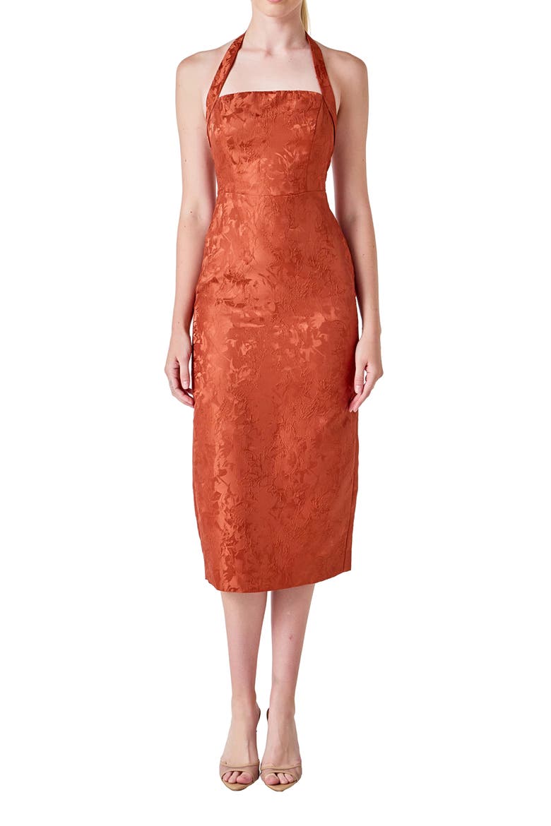 Floral Jacquard Halter Neck Dress, Main, color, MOUSSE