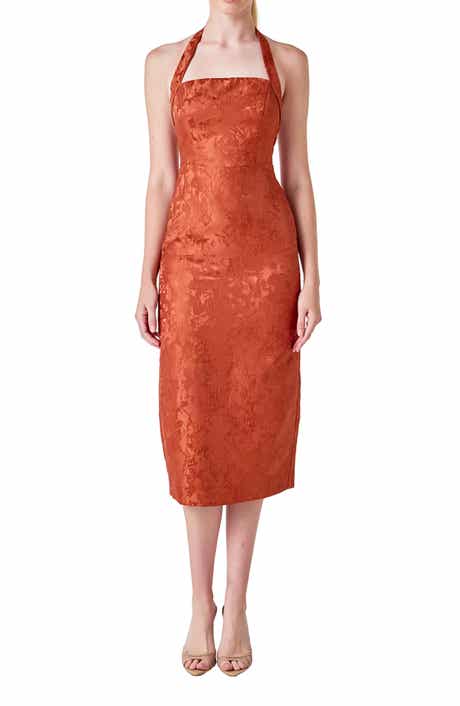 Endless Rose Floral Jacquard Halter Neck Dress