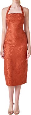 Endless Rose Floral Jacquard Halter Neck Dress