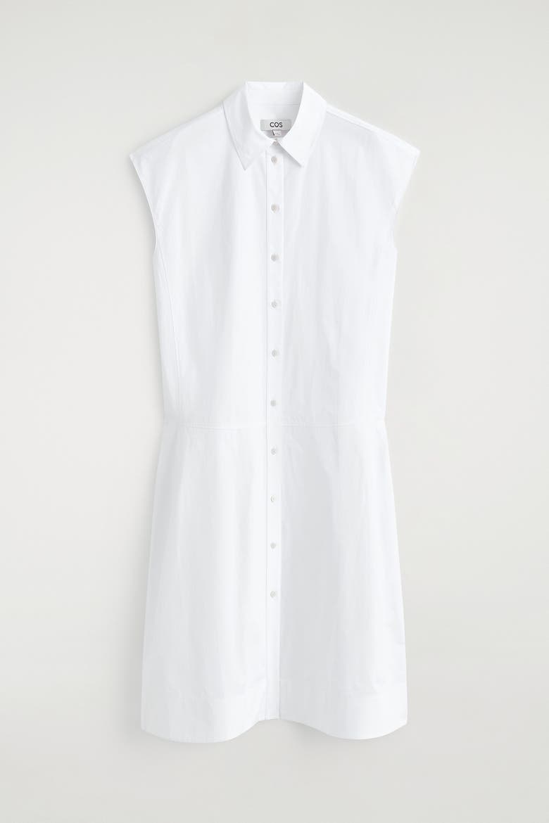 Sleeveless Cotton-poplin Shirt Dress, Alternate, color, WHITE