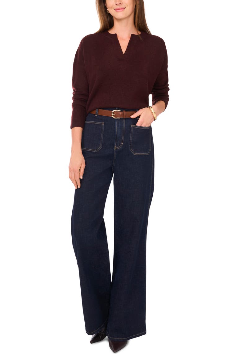 Drop Shoulder V-Neck Sweater, Alternate, color, PORT