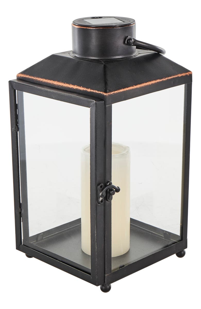 GINGER BIRCH STUDIO Black Metal Candle Lantern, Main, color, Black