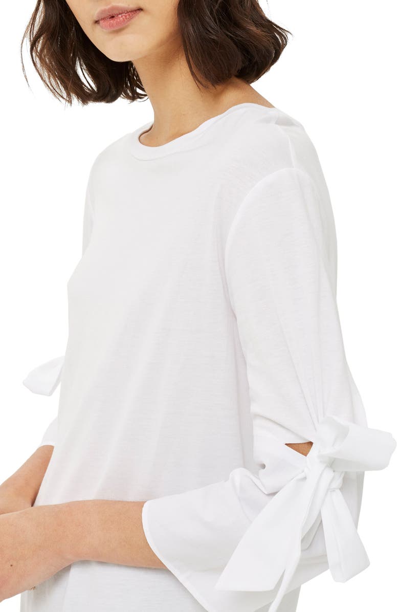 Topshop Tie Trumpet Sleeve Tunic, Alternate, color, 