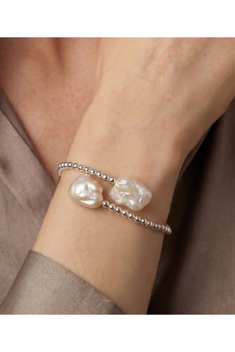 14K Gold White Baroque Freshwater Pearl Beaded Bangle Mira Bracelet, Alternate, color, White Gold Base