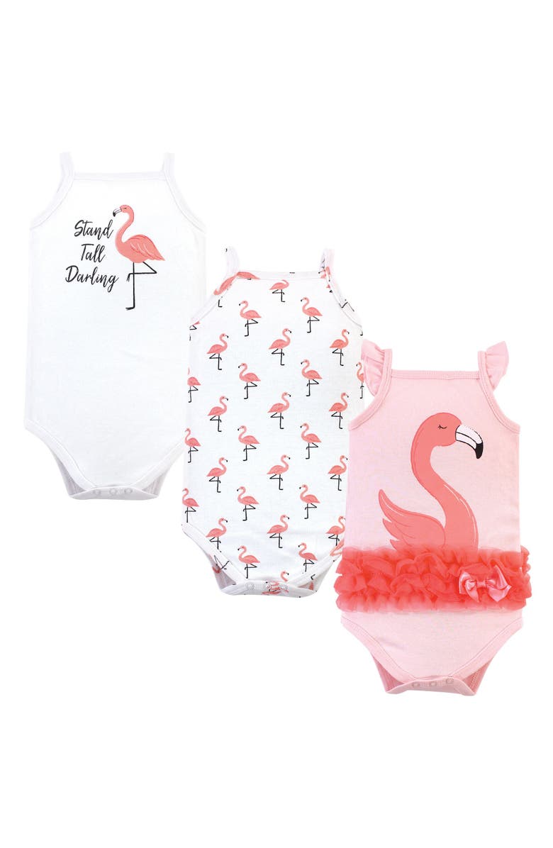 Little Treasure 3Pk Sleeveless Bodysuits, Main, color, Flamingo