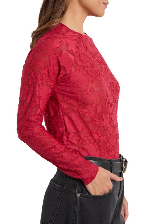 Splendid Cece Floral Semisheer Long Sleeve Top In Red